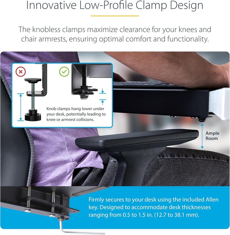 Star Tech .com Clamp-On Steel Desk Corner Sleeve for L-Shaped/Corner Desk, for 0.5-1.5in (12.7-38.1mm) Desks, Increase Space for Keyboard/Mouse, Desk Extender/Tray for Wooden/Steel Desks (DSKCRNRSLV) - Image 2